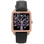 Purple magical tree Rose Gold Leather Watch 