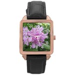 Purple Rhododendron Flower Rose Gold Leather Watch 