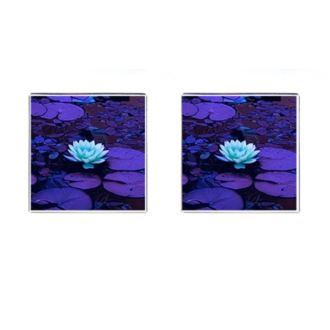 Lotus Flower Magical Colors Purple Blue Turquoise Cufflinks (Square) from ArtsNow.com Front(Pair)