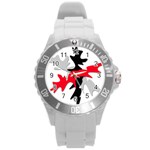 Gray, red and black shape Round Plastic Sport Watch (L)