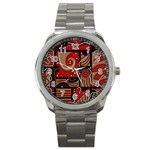 Red and brown abstraction Sport Metal Watch