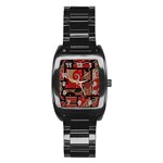 Red and brown abstraction Stainless Steel Barrel Watch