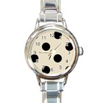 Polka Dots - Black on Pearl Brown Round Italian Charm Watch