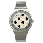 Polka Dots - Black on Pearl Brown Stainless Steel Watch