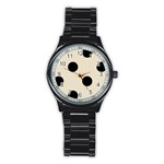 Polka Dots - Black on Pearl Brown Stainless Steel Round Watch