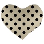 Polka Dots - Black on Pearl Brown Large 19  Premium Heart Shape Cushion