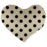 Polka Dots - Black on Pearl Brown Large 19  Premium Flano Heart Shape Cushion