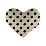 Polka Dots - Black on Pearl Brown Standard 16  Premium Flano Heart Shape Cushion