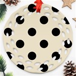 Polka Dots - Black on Pearl Brown Round Filigree Ornament (Two Sides)