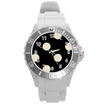 Polka Dots - Pearl Brown on Black Round Plastic Sport Watch (L)