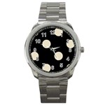 Polka Dots - Pearl Brown on Black Sport Metal Watch