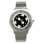 Polka Dots - Pearl Brown on Black Stainless Steel Watch