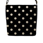 Polka Dots - Pearl Brown on Black Flap Closure Messenger Bag (L)