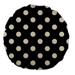 Polka Dots - Pearl Brown on Black Large 18  Premium Round Cushion