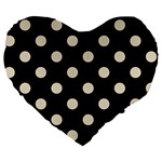 Polka Dots - Pearl Brown on Black Large 19  Premium Heart Shape Cushion