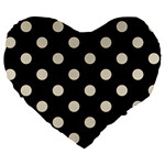 Polka Dots - Pearl Brown on Black Large 19  Premium Flano Heart Shape Cushion