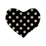 Polka Dots - Pearl Brown on Black Standard 16  Premium Heart Shape Cushion