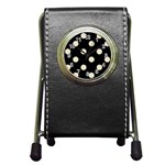 Polka Dots - Pearl Brown on Black Pen Holder Desk Clock
