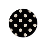Polka Dots - Pearl Brown on Black Rubber Round Coaster (4 pack)