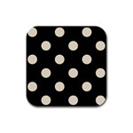 Polka Dots - Pearl Brown on Black Rubber Square Coaster (4 pack)