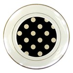 Polka Dots - Pearl Brown on Black Porcelain Plate