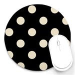 Polka Dots - Pearl Brown on Black Round Mousepad