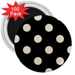 Polka Dots - Pearl Brown on Black 3  Magnet (100 pack)
