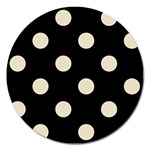 Polka Dots - Pearl Brown on Black Magnet 5  (Round)