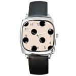 Polka Dots - Black on Almond Brown Square Metal Watch