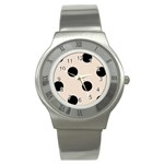 Polka Dots - Black on Almond Brown Stainless Steel Watch