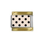 Polka Dots - Black on Almond Brown Gold Trim Italian Charm (9mm)