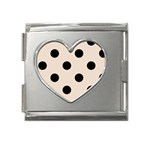 Polka Dots - Black on Almond Brown Mega Link Heart Italian Charm (18mm)