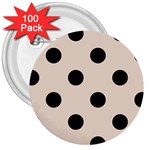 Polka Dots - Black on Almond Brown 3  Button (100 pack)