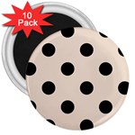 Polka Dots - Black on Almond Brown 3  Magnet (10 pack)
