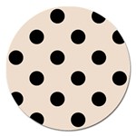 Polka Dots - Black on Almond Brown Magnet 5  (Round)