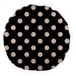 Polka Dots - Almond Brown on Black Large 18  Premium Flano Round Cushion