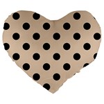 Polka Dots - Black on Pastel Brown Large 19  Premium Heart Shape Cushion