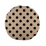 Polka Dots - Black on Pastel Brown Standard 15  Premium Flano Round Cushion