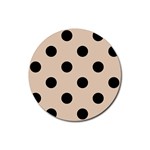 Polka Dots - Black on Pastel Brown Rubber Coaster (Round)