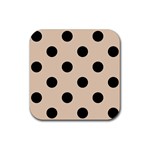 Polka Dots - Black on Pastel Brown Rubber Coaster (Square)