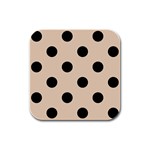 Polka Dots - Black on Pastel Brown Rubber Square Coaster (4 pack)