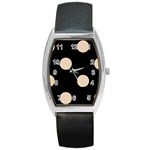 Polka Dots - Pastel Brown on Black Barrel Style Metal Watch
