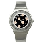 Polka Dots - Pastel Brown on Black Stainless Steel Watch