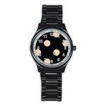 Polka Dots - Pastel Brown on Black Stainless Steel Round Watch