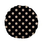 Polka Dots - Pastel Brown on Black Standard 15  Premium Flano Round Cushion