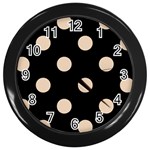 Polka Dots - Pastel Brown on Black Wall Clock (Black)