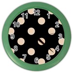 Polka Dots - Pastel Brown on Black Color Wall Clock