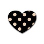 Polka Dots - Pastel Brown on Black Rubber Coaster (Heart)