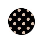 Polka Dots - Pastel Brown on Black Rubber Coaster (Round)
