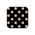 Polka Dots - Pastel Brown on Black Rubber Coaster (Square)